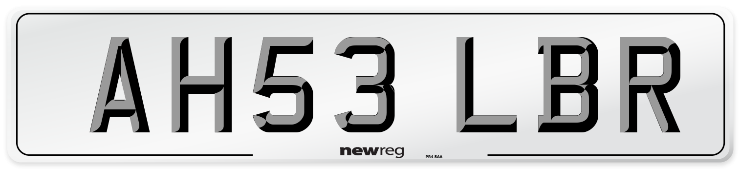 AH53 LBR Number Plate from New Reg